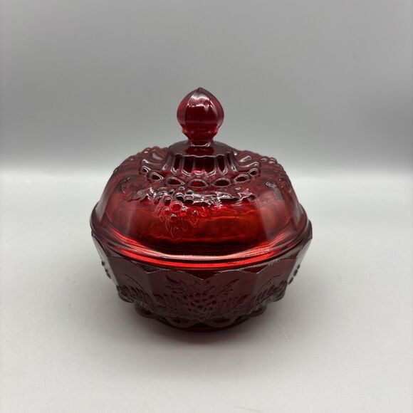Fenton LG Wright Ruby Red Amberina Grape Design Candy Dish - Picture 1 of 7